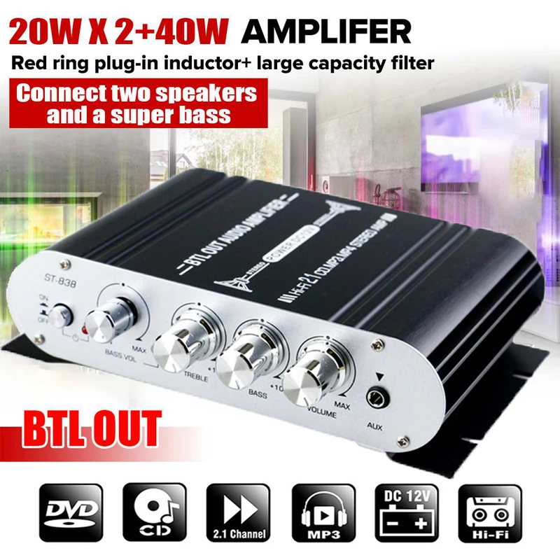 ST-838 HiFi 2.1 Channel Power Amplifier Stereo Bass Sound