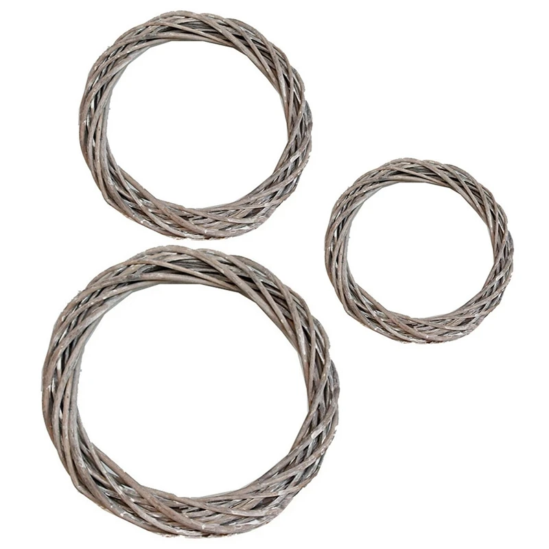 

3 Pack Rattan Ring Gray Christmas Wreath Garland Hanging Wicker Vine Ring DIY Craft Wedding Home Window Door 20/25/30 Cm