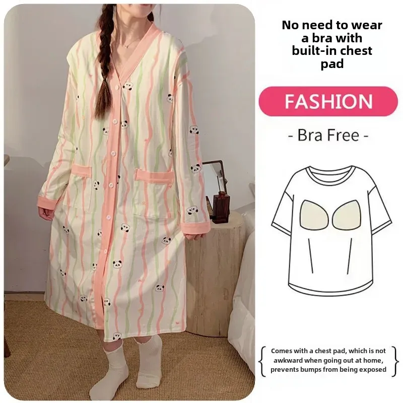 thumbnail image 1 of Ropa de dormir de maternidad de manga larga para verano, camisón ligero con almohadilla para el pecho, ropa de lactancia para mujeres embarazadas, 1 of 4