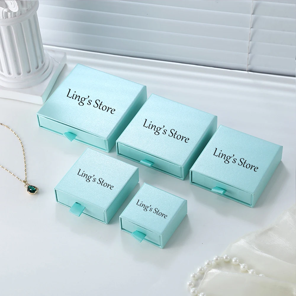 50 Stück schicke Schmuck-Papier-Schubladenbox mit individuellem Logo, personalisierte kleine Ring-Ohrringe, Halsketten-Anhänger-Verpackung, große Kartons – Detail 13