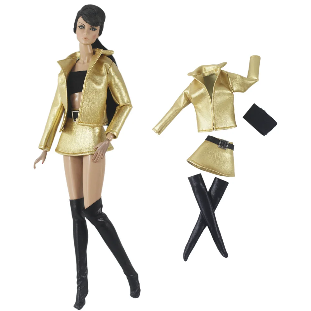 Doll Clothes Leather Clothes For Barbie Doll Top Coat Skirt Socks Accessories Clothing Autumn Wear Outfit for 1/6 Xinyi FR ST JJ