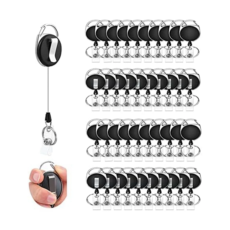 

40Piece Retractable ID Badge Reel With Belt Clip And Key Ring Heavy Duty Badge Holder For Doctors Nurse Office Workers