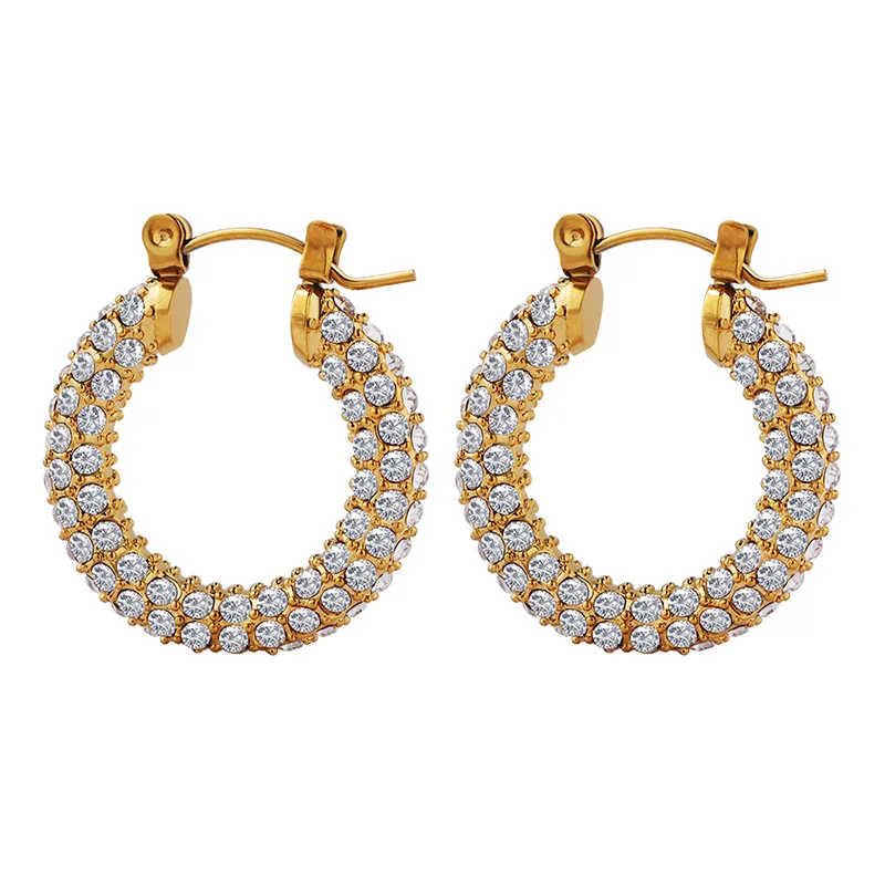 Stainless Steel Round Hoop Earrings For Women 18K Gold Not Fade Chunky