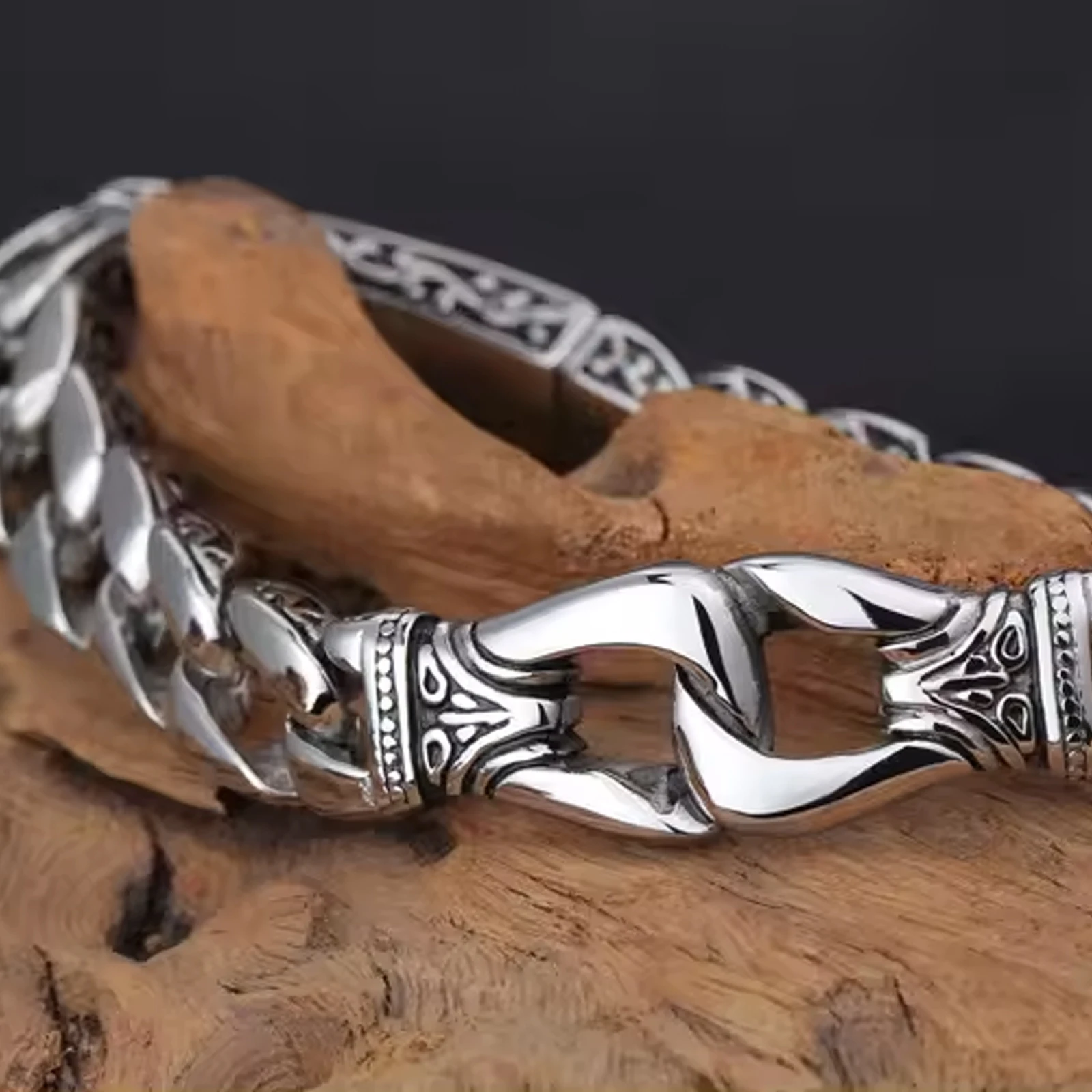 Men's Cuban Bracelet, Motorcycle Rider Wrist Bracelet, Stainless Steel Jewelry