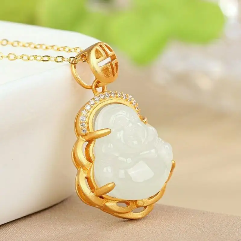 Exquisite and Lovely Zircon Buddha Pendant Necklace for Men and Women Fashion Simple Clavicle Chain Anti-Allergic Jewelry Gift