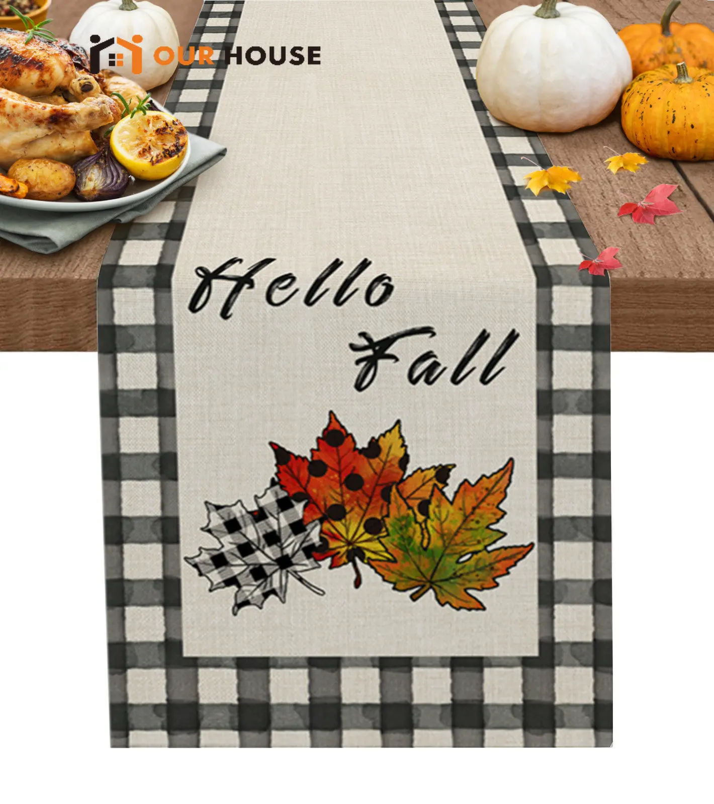 

Autumn Check Pattern Pumpkin Luxury Wedding Decorations Home Party Tablecloth Cafe Table Decor Table Runners for Home Kitchen