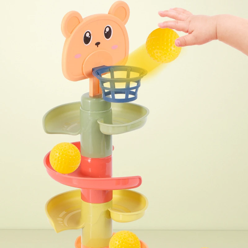 Baby Montessori Rolling Ball Pile Tower Toy Early Educational Sense Rotating Track Stacking Toy Baby Kid Development Toys Gifts