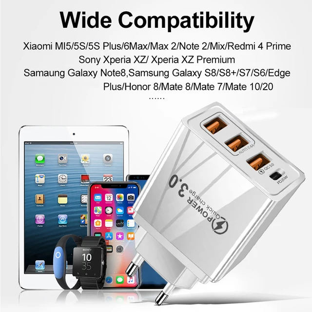 Chargeur USB 48W QC 3.0 Type C PD, Charge Rapide pour iPhone 12 13 Max, Samsung S21, Huawei, Xiaomi, Téléphone Portable, Prise EU, US, Chargeur Mural 6