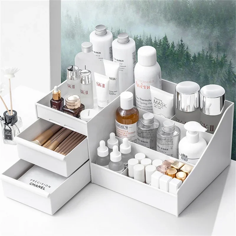 1PC White New Drawer Makeup Storage Box Dormitory Finishing Plastic Shelf Cosmetics Skin Care Dressing Table Desktop ﻿ 3