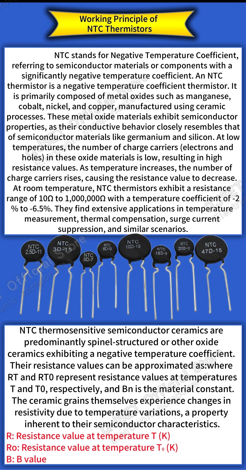 10 Stück NTC Negativ-Temperaturkoeffizient Ladegerät Thermistoren NTC 2,5D 3D 5D 8D 10D 16D 20D 33D 47D - 5 7 9 11 13 15 20 25 MF72 – Detail 3