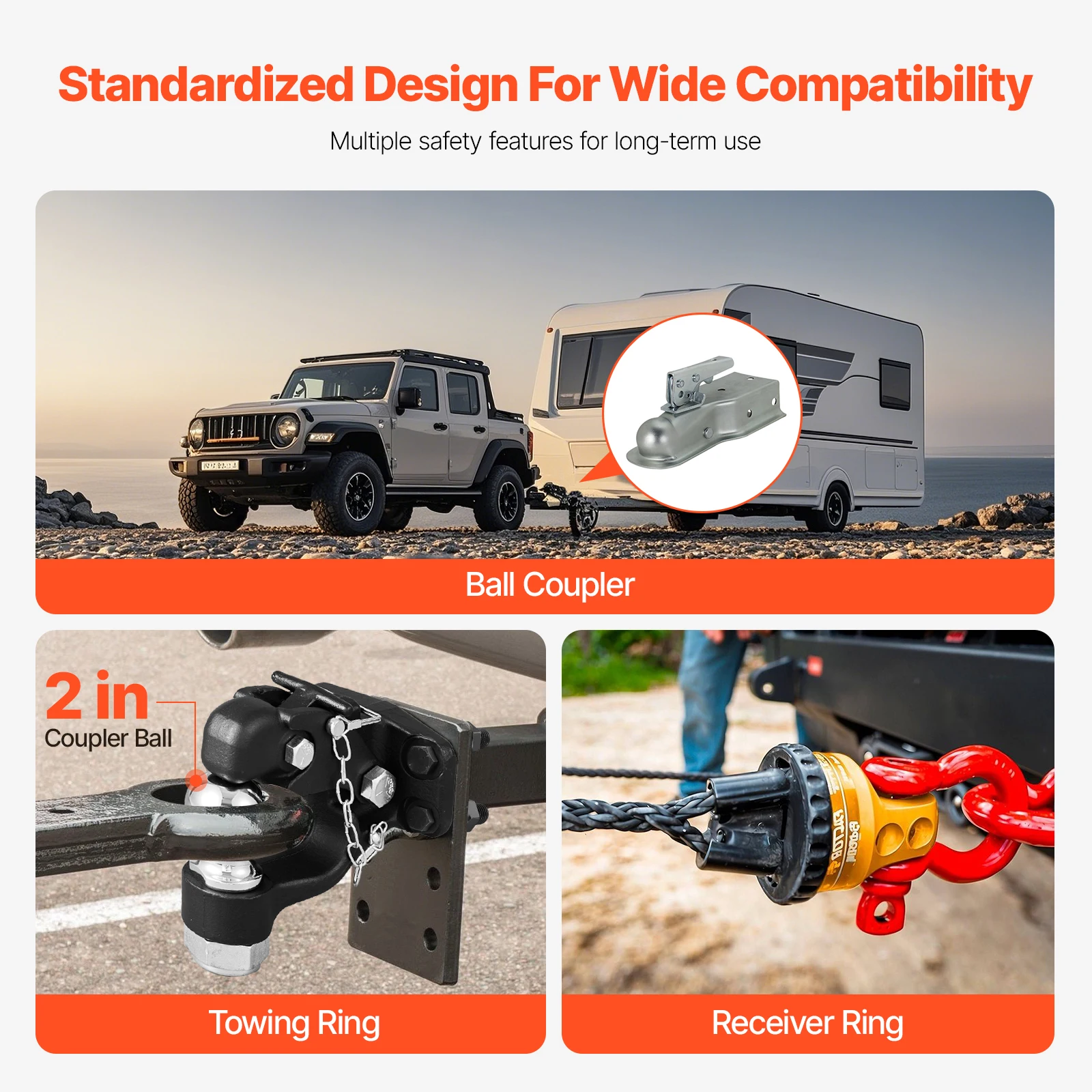 VEVOR 20000 lbs Trailer Hitch Receiver Pintle Hook Combination 2in & 2-5/16in Hitch Ball fits for 2.5-3in Lunette Ring for Truck