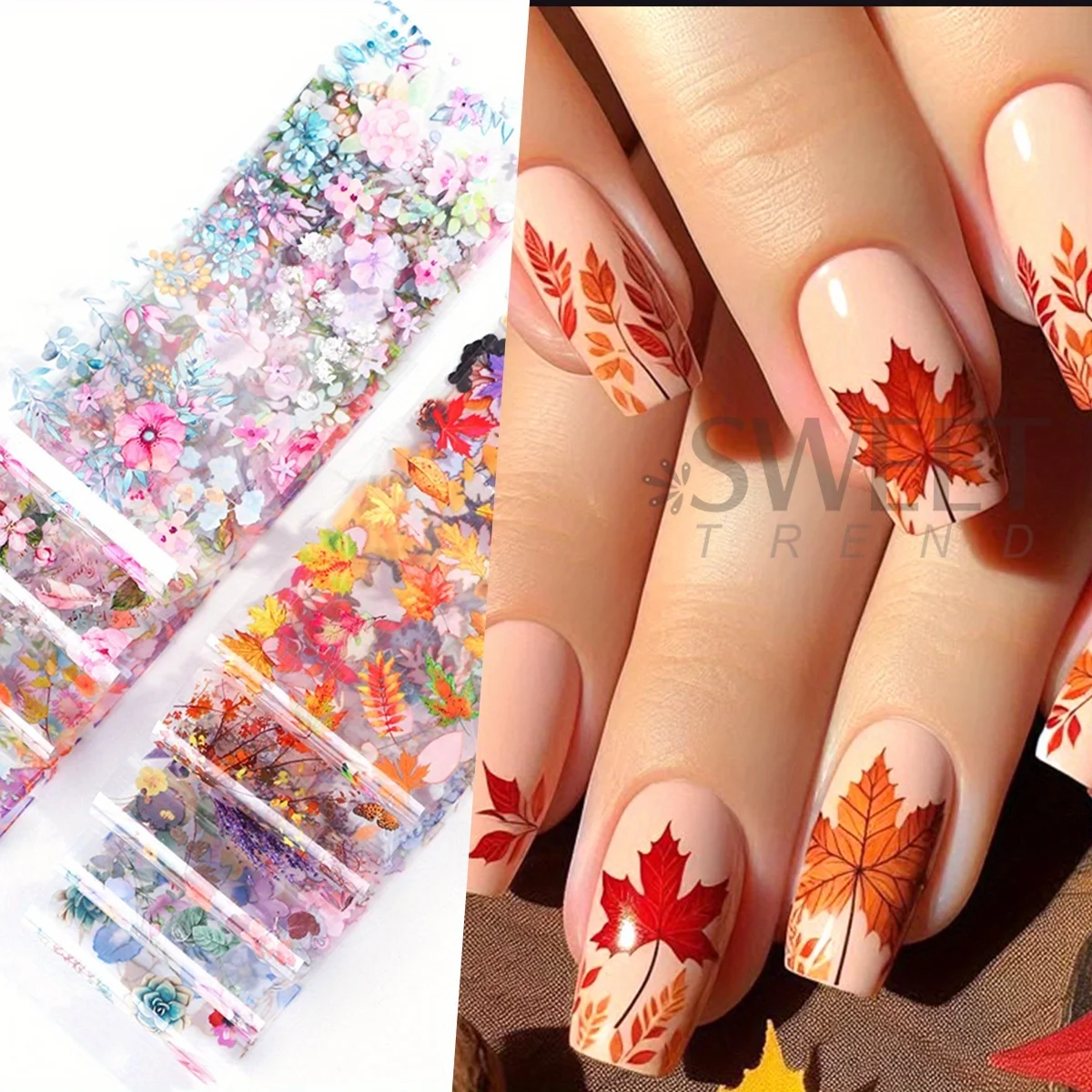 10pcs Flowers Leaf Series Nail Art Transfer Foil Maple Leaf Morning Glory Peony Design Paper Butterfly Manicure Full Cover Wraps