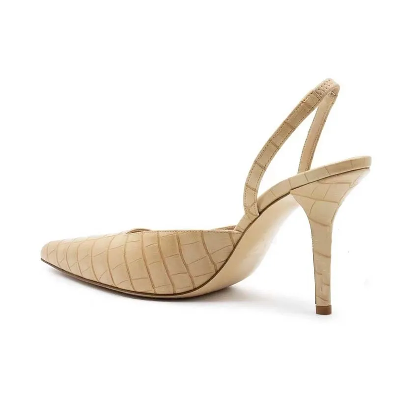 Red Stone Pattern Pointed Closed Toe Slingback Stiletto Sandals Woman Summer Back Strap Sexy High Heels Shoes for Women