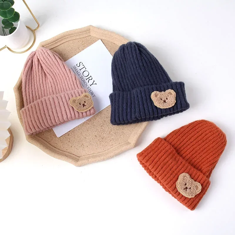 

Cartoon Bear Crochet Bonnet Beanie for Toddler Boy Girl Warm Kids Hat Fashion Kawaii Autumn Winter Knit Solid Color Cap Skullies