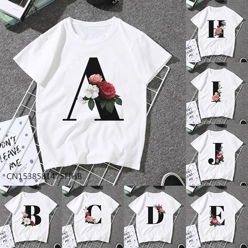 

A B C D E English Alphabet Print T Shirt Women New Summer Couples Lovers Female T-Shirt Harajuku White Premium Tops Basic Tshirt