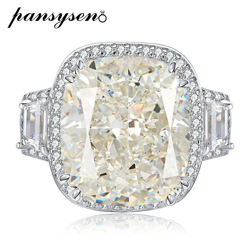 

PANSYSEN 100% 925 Sterling Silver 12x14MM Crushed Ice Cut High Carbon Diamond Gemstone Engagement Ring Fine Jewelry for Women