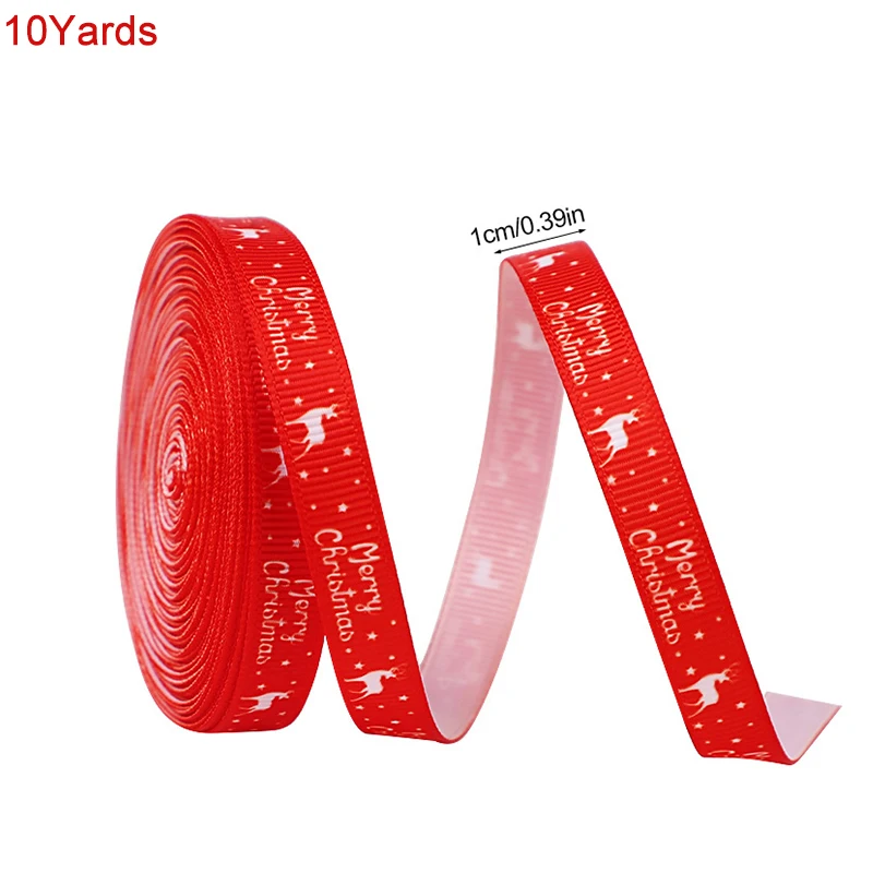 10Yards 10mm Christmas Ribbon Gift Packaging Polyester Ribbon Bow New Year Party Handmade Gifts Decoration DIY Crafts Material