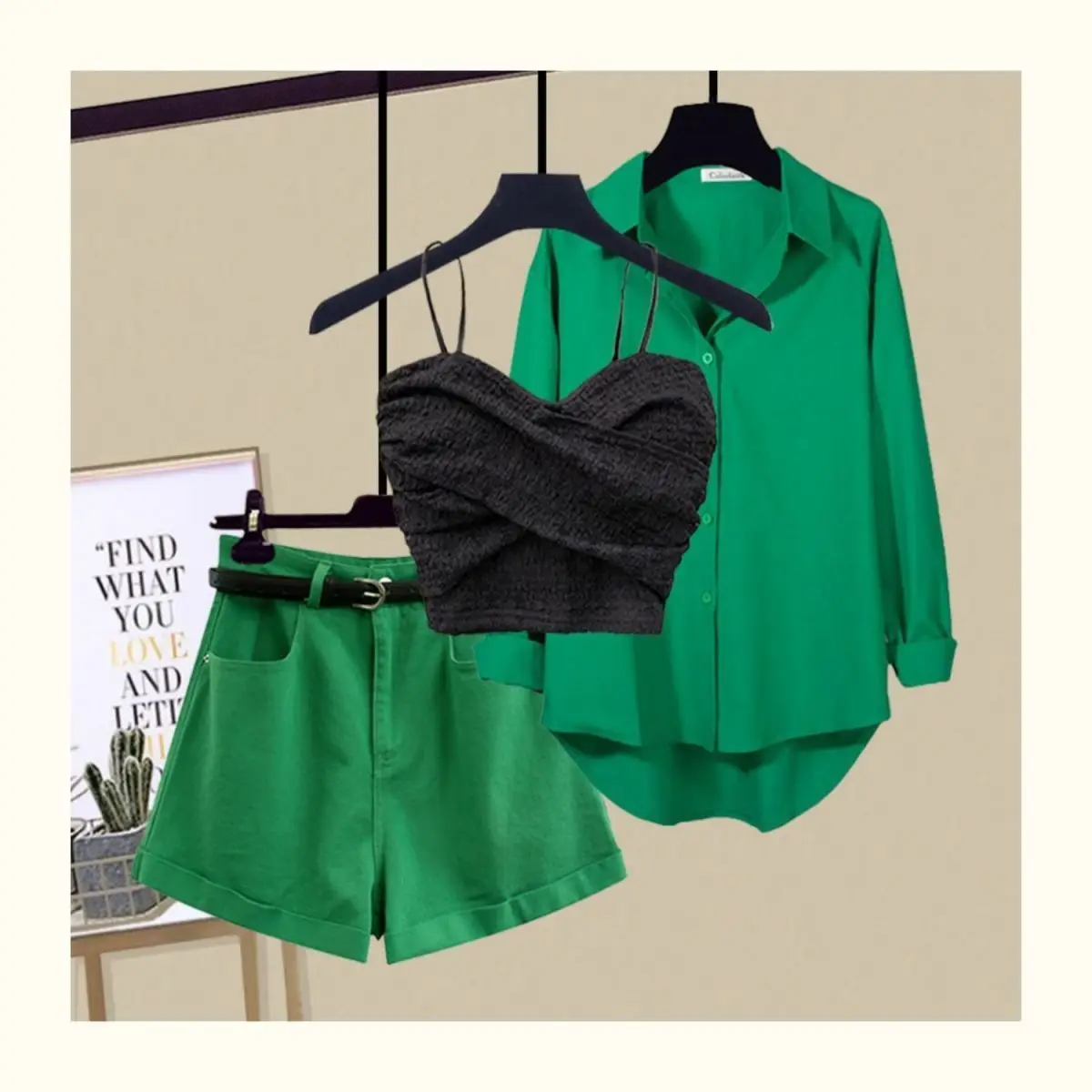Sexy Lace Strap Bra Loose Blouse Casual Shorts Three Piece Elegant Women's Pants Set Summer Street Outfits Tracksuit Style Age
