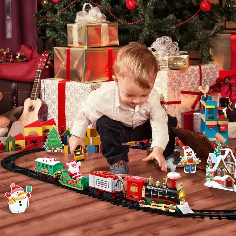 Christmas Electric Train Toy With Sound Light Railway Track For