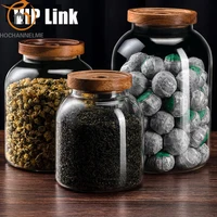 Large Capacity Transparent Sealed Jar with Lid, Kitchen Organizer Containers, Wood Cover, Coffee Bean Storage Jar 1