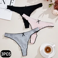 3Pcs Women's Thong Low-rise Panties Solid Color Cotton Lingerie Sexy Thongs Fashion Casual Underwear Comfort Fit Women's Tangas 1