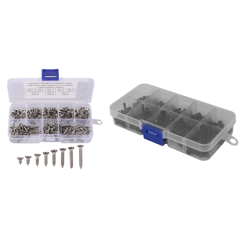 

200Pcs M3 Flat Head Self-Tapping Screws Assortment Set With 280Pcs M3 Hex Bolt Screw Nut Metric Machine Bolts CNIM Hot