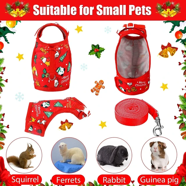 Rabbit Vest Small Pet Animal Harness Leash Set Escape Proof Cute Christmas Costume Red/Green for Hamster Mice Guinea Pig 4