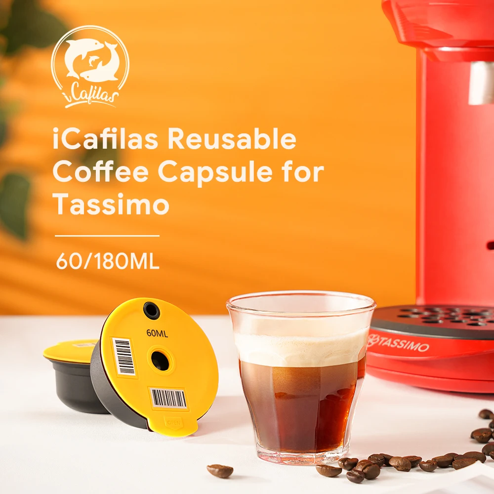 Icafilas Reusable Coffee Capsule 60/180ml For Tassimo Bosch Machine  Refillable Filter Cup Pod Espresso Maker Food-grade Silicone