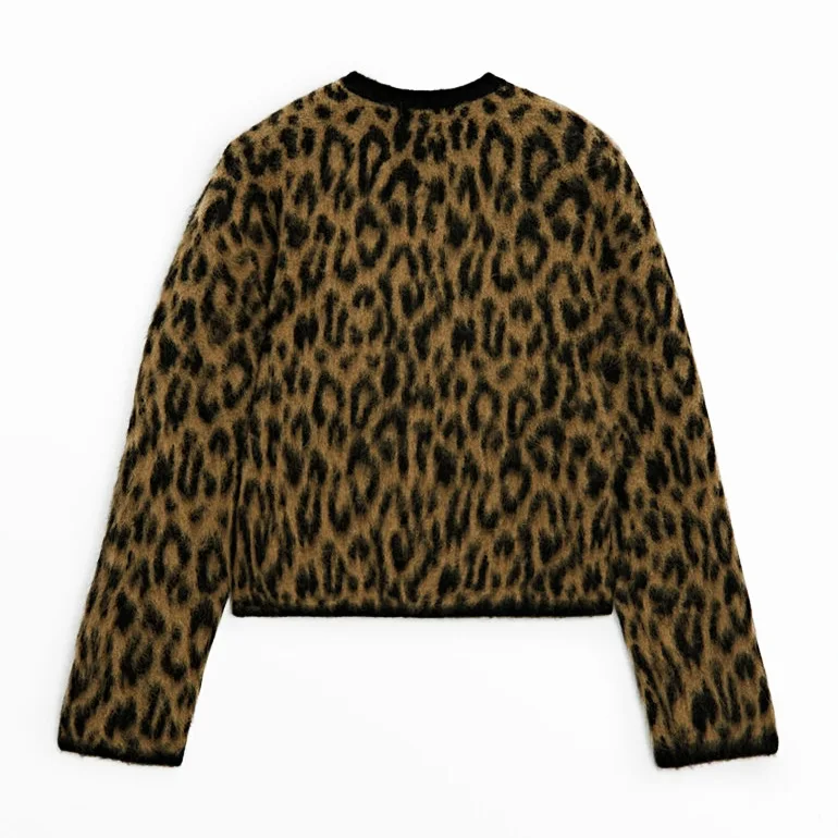 Suéter tipo cárdigan de leopardo para mujer, con estampado de moda en contraste, holgado, de manga larga, para ir al trabajo, cárdigan de otoño para mujer