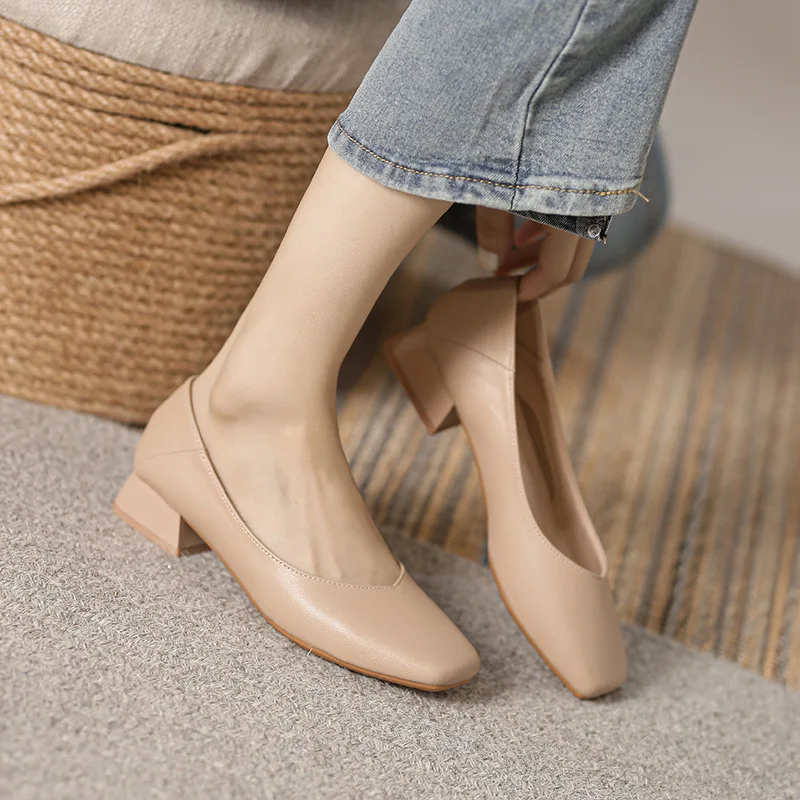Mujer elegante punta cuadrada conciso negro 4CM tacón alto mujer poco profunda Retro Mary Janes cómodos lindos mocasines zapatos Lolita