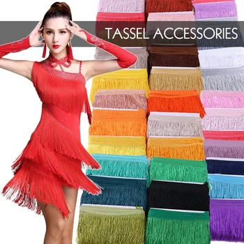 10/20 Iarde di Passamaneria con Frange e Paillettes, Larghezza 15cm, per Abiti Latini, Costumi da Ballo, Decorazioni per Tende, Tessuto Fai-da-Te