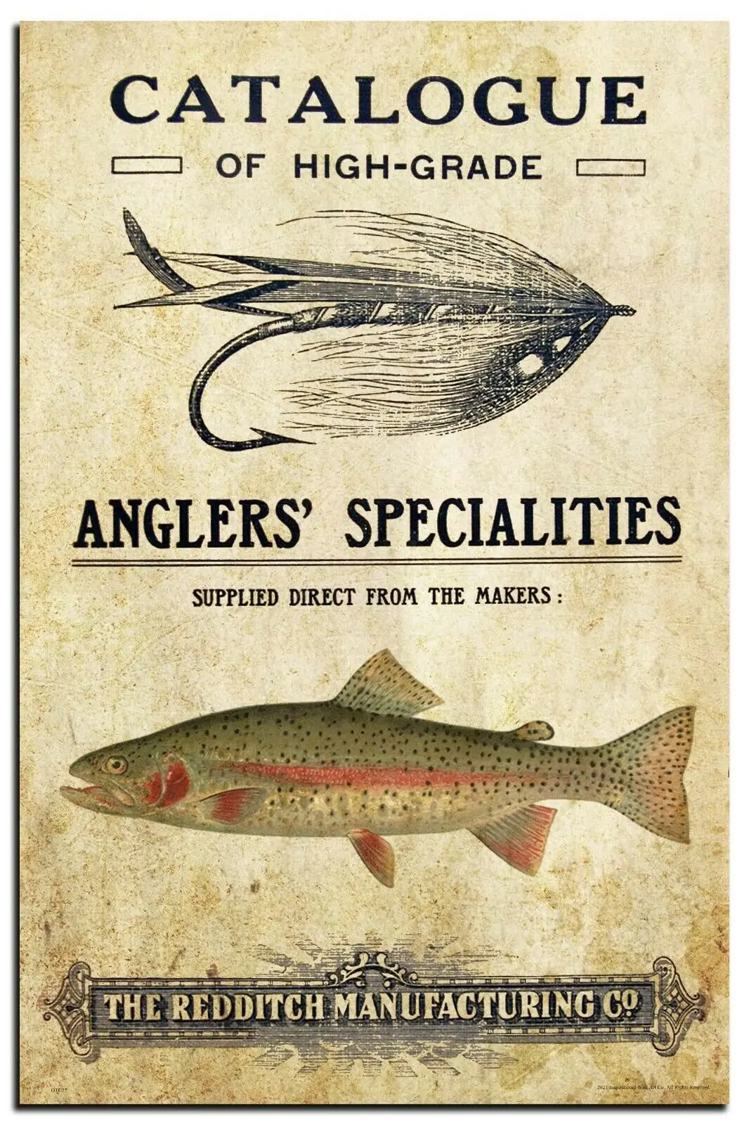 

Vintage Catalog Fly Fishing Art Picture Print Silk Poster Home Wall Decor