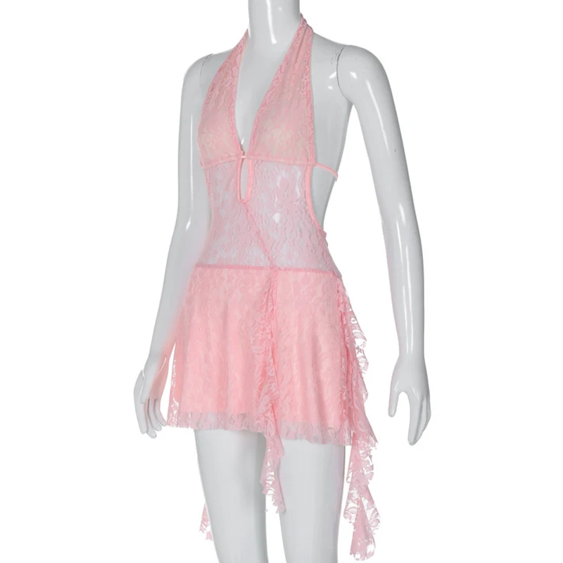 Lace Dress Women Coquette Clothes Solid Color V Neck Sleeveless Backless Ruffle Hem Bodycon Dress y2k Party Dresses 6 Lace Dress Women Coquette Clothes Solid Color V Neck Sleeveless Backless Ruffle Hem Bodycon Dress y2k Party Dresses