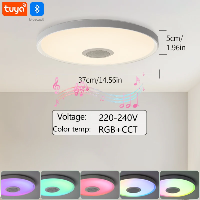 MARPOU TUYA תאורת תקרה חכמה עם אפליקציה, תאורת מוזיקה LED, רמקול RGB, שלט רחוק, Bluetooth WIFI 220V, עיצוב לחדר השינה בבית