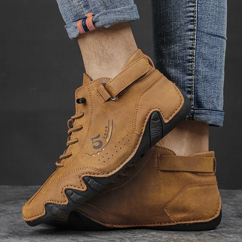 Ankle Leather Boots Men Fashion High Top Casual Shoes Handmade Botines Hombre Botte Homme Plus Big Size 48 49 50