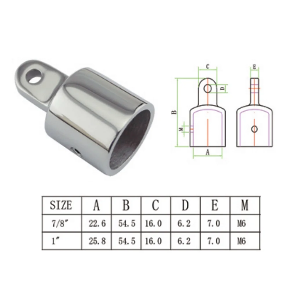 Top Cap Stainless Steel 316 Boat Bimini Hardware Mirror Polish Marine Bimini Tops Fitting Hardware 2PCS