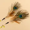 Cat Toys Feather Cats Sticks Springs Steel Wire Handle Peacock Feather Interactive Cat Toy Bite Resistant Toys for Cats Teasing 3