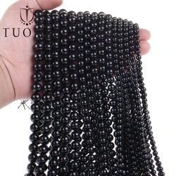 Natural Shungite Gemstone Beads - Round Loose Black Healing Energy Beads - 6 - 6.5mm(58 - 60pcs) (86Black tourmaline 2)
