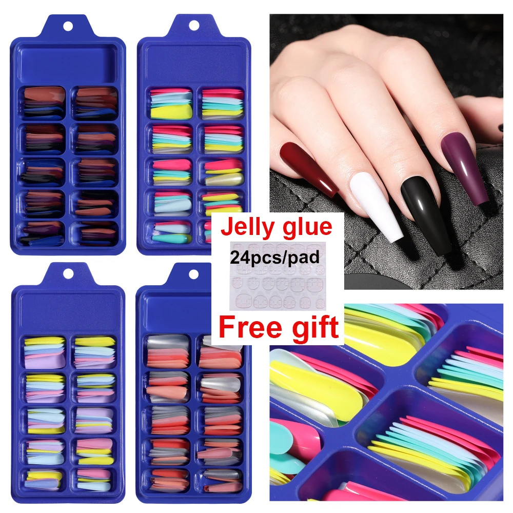 100pcs fake nails press on nails set capsule faux ongles art tips full