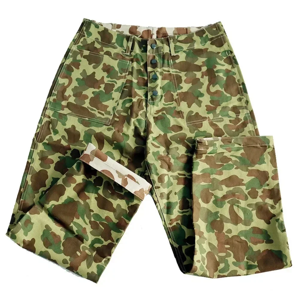 WW2 US Soldier Uniform Camo Pants Double Face Camo HBT Soldier Pants Outdoor Sports Training Casual Vintage