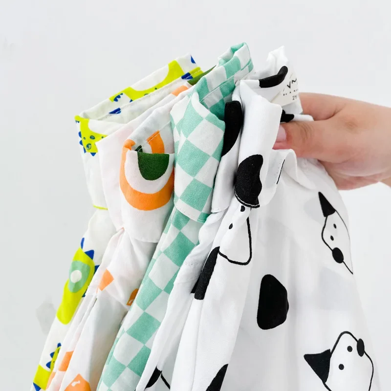 Loose Fit Summer Children's Casual Short Sleeve Shirt Cartoon Print Lyocell Cotton Boys' Shirt Comfortable Breathable Top