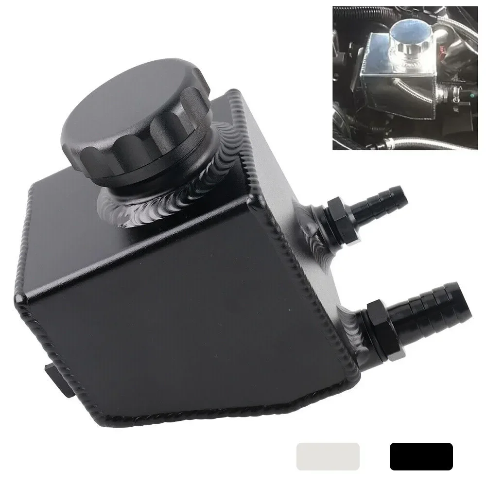 Sleek Silver Black Aluminum Power Steering Pump Fluid Reservoir Tank