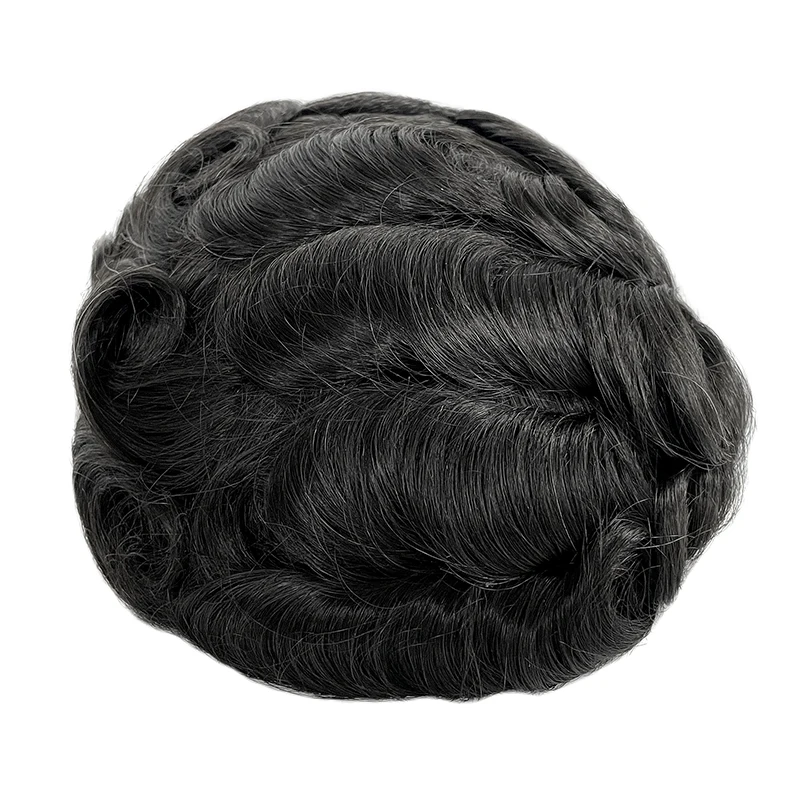 Herren-Haarteil: Feine Mono-NPU-Basis, indische Echthaarperücken, langlebige Haarprothese mit Knoten, natürlicher Echthaar-Topper – Detail 8