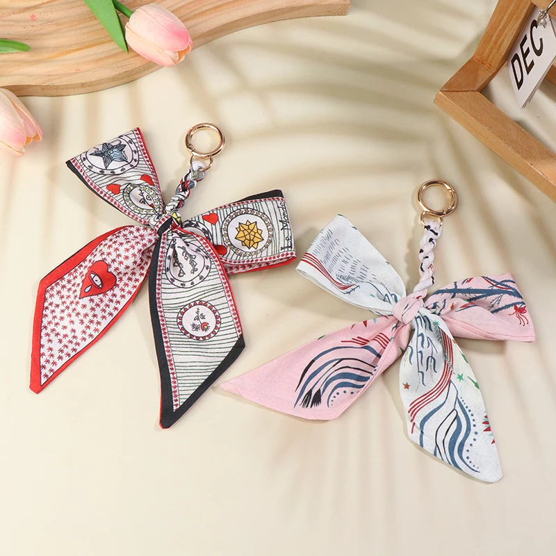 Koreanische Weiche Seide Schal Schlüsselring Elegante Band Bowknot Schlüsselbund Auto Schlüssel Halter Frauen Tasche Charme Schlüssel Zubehör Für Mädchen Geschenke – Detail 5