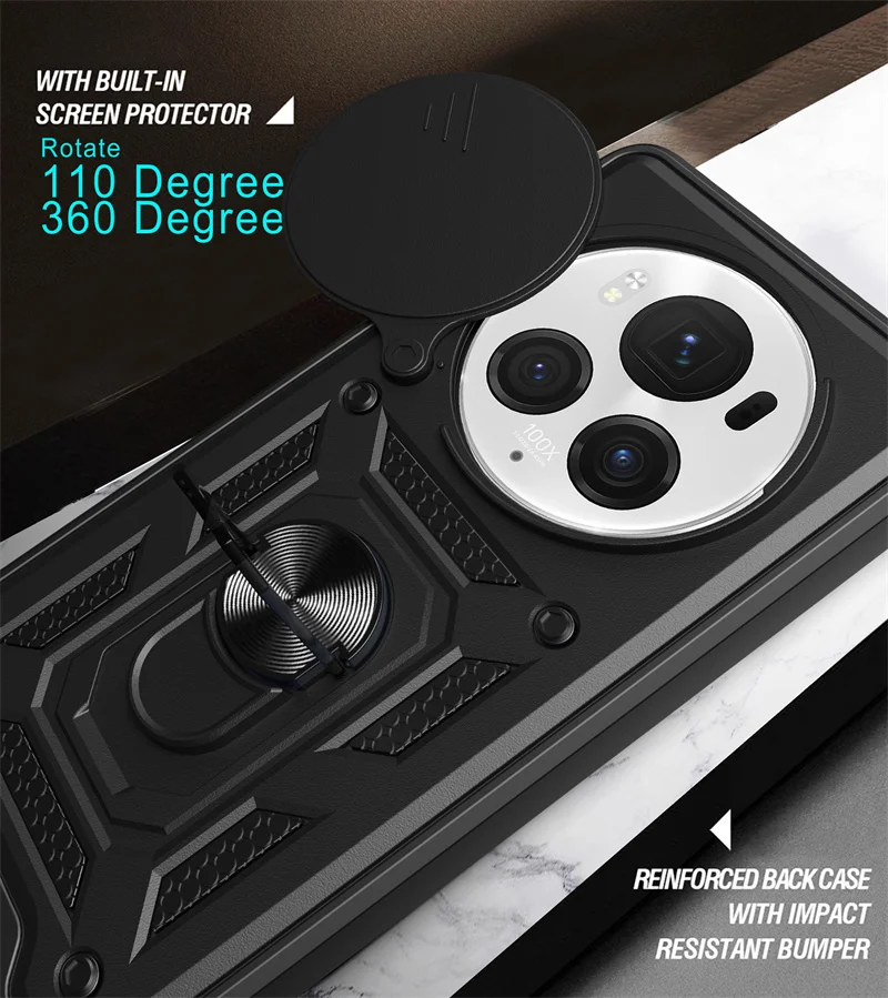 Premium Armor Case with Slide Camera Protector and Magnetic Ring Holder