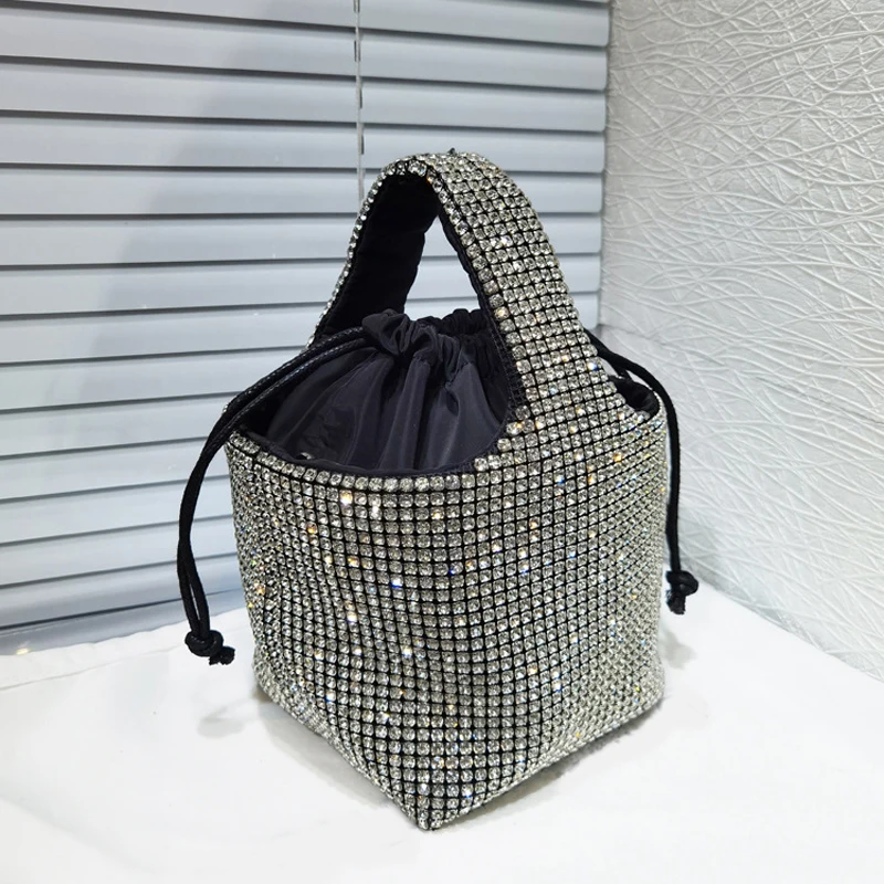 rhinestonesilverBlingcrystalclutchbucketpurseluxurydesigner