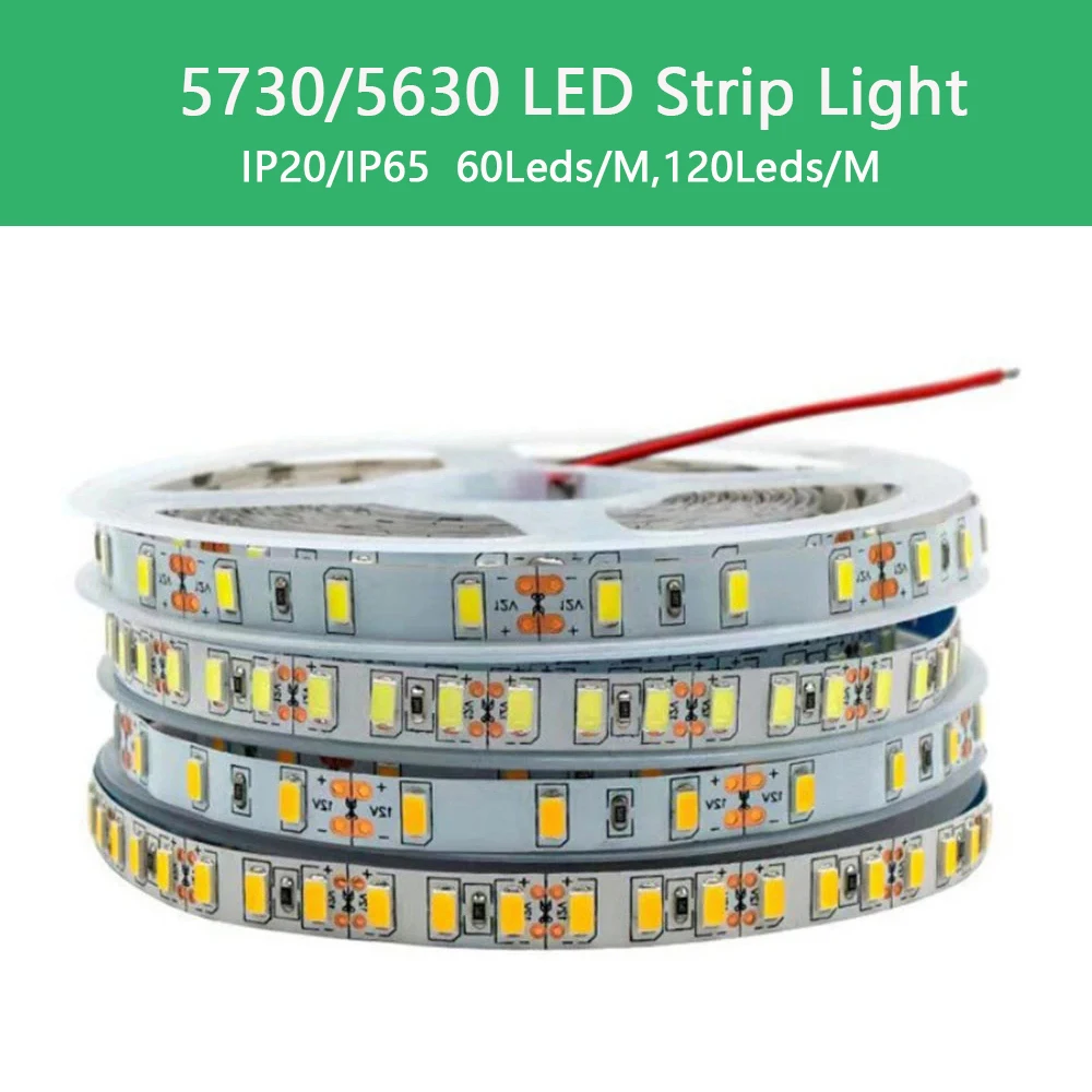 Led Strip Light DC12V 120Leds/M High Brightness 5730/5630 IP65 Room Decoration Waterproof 3000K/4000K/60000K 5m