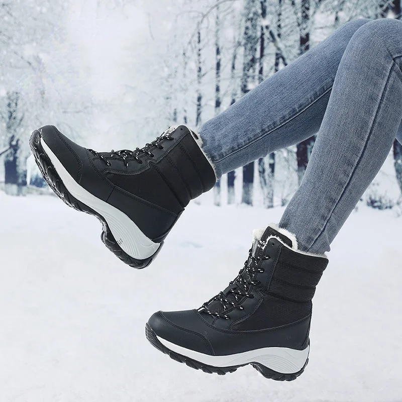 Womens Platform Thigh High Boots Winter Wedges Plush Snow Boots Waterproof Warm Non-slip Booties Woman Furry Ankle Punk Shoes