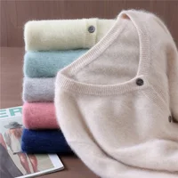 Autumn And Winter Women's Round Neck Mink Cashmere Knitted Cardigan Solid Color Button Wool Knitted Coat Temperament Sweater - Image 2