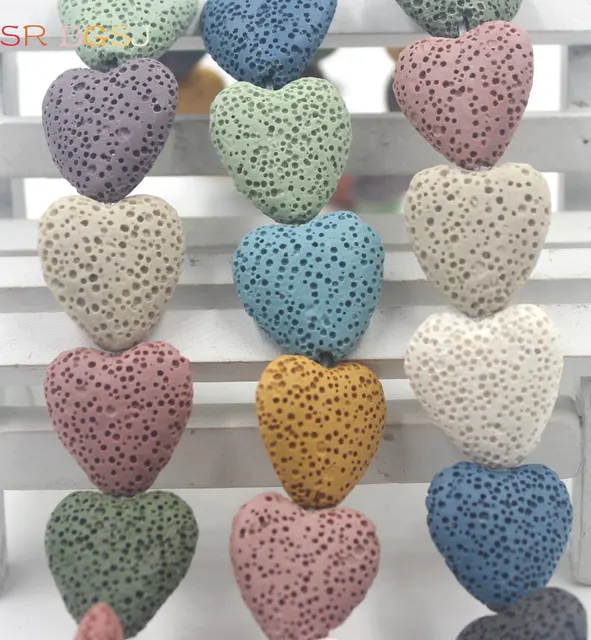 화려한 평면 큰 심장 모양 화산암 용암 돌 느슨한 스페이서 비즈